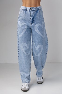 Женские джинсы с принтом в форме сердца - 02952 голубой