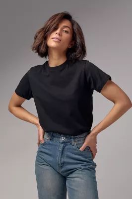 Базова жіноча однотонна футболка - 03029 чорний