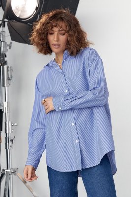 Подовжена жіноча сорочка в смужку - 03305 синій