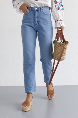 Жіночі джинси МОМ із завищеною талією - 0715 блакитний