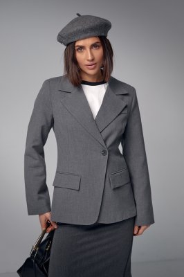 Жіночий однобортний піджак приталеного крою - 11017 сірий