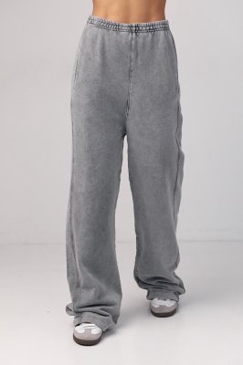 Женские трикотажные штаны с затяжками внизу - 1136 серые