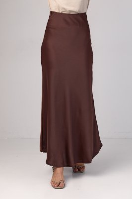 Атласная юбка с высокой талией - 14564 коричневая