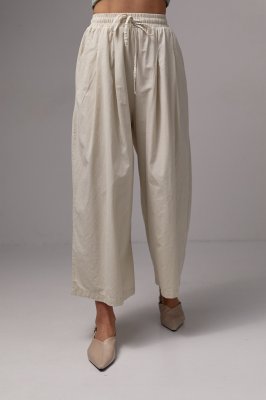 Женские брюки-кюлоты на резинке - 21510 бежевые