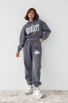 Теплий спортивний костюм жіночий з принтом Osbatt - сірий