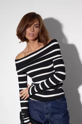 Кофта в смужку з відкритими плечима 232008 чорний
