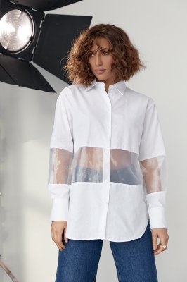 Подовжена жіноча сорочка з прозорими вставками - 23282 білий