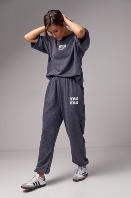 Спортивний костюм в технике тай-дай с принтом Miu Miu - 23456 темно-серый