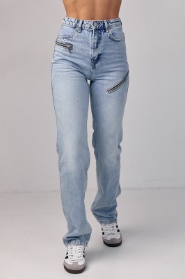Женские джинсы с молниями - 3202 голубые