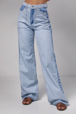 Жіночі джинси з лампасами та накладними кишенями - 3237 блакитний