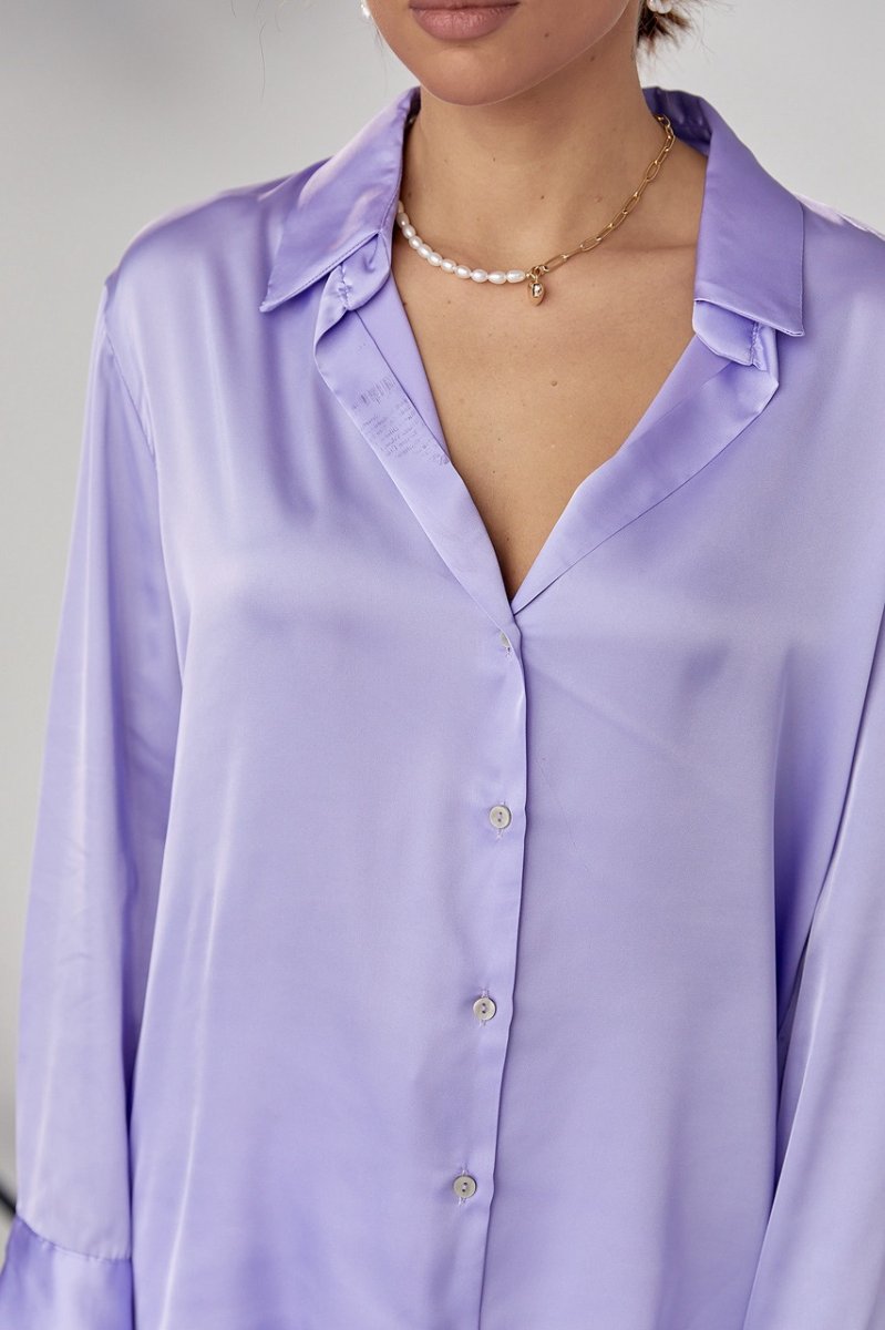 Шовкова блуза на ґудзиках - 3334 фіолетовий