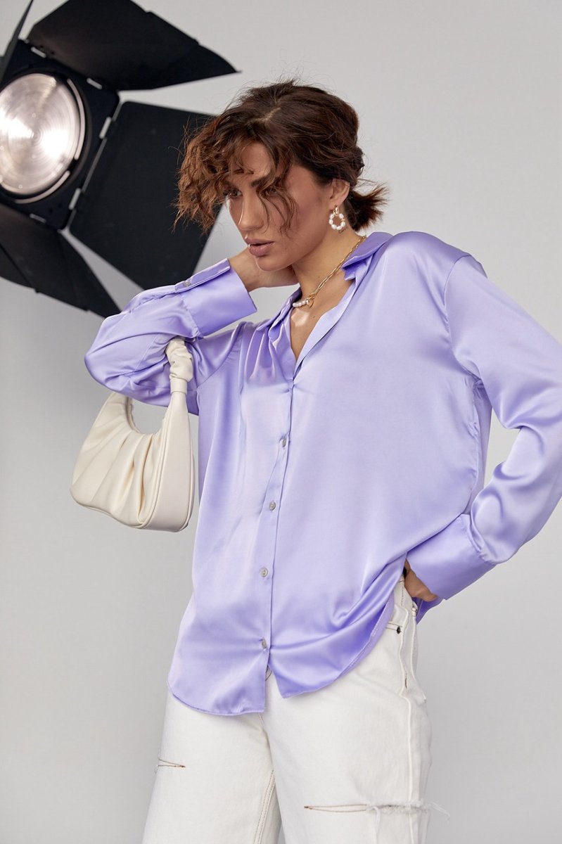 Шовкова блуза на ґудзиках - 3334 фіолетовий