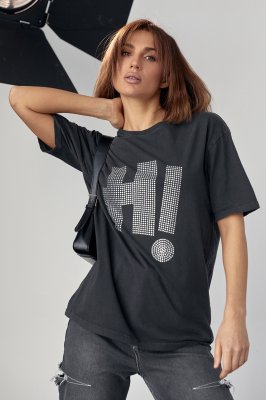 Трикотажна футболка з написом "Hi" з термостразу - 4614 темно-сірий