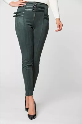 Завужені замшеві штани 4124 пляшковий