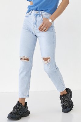 Жіночі джинси рвані на колінах - 600 блакитний
