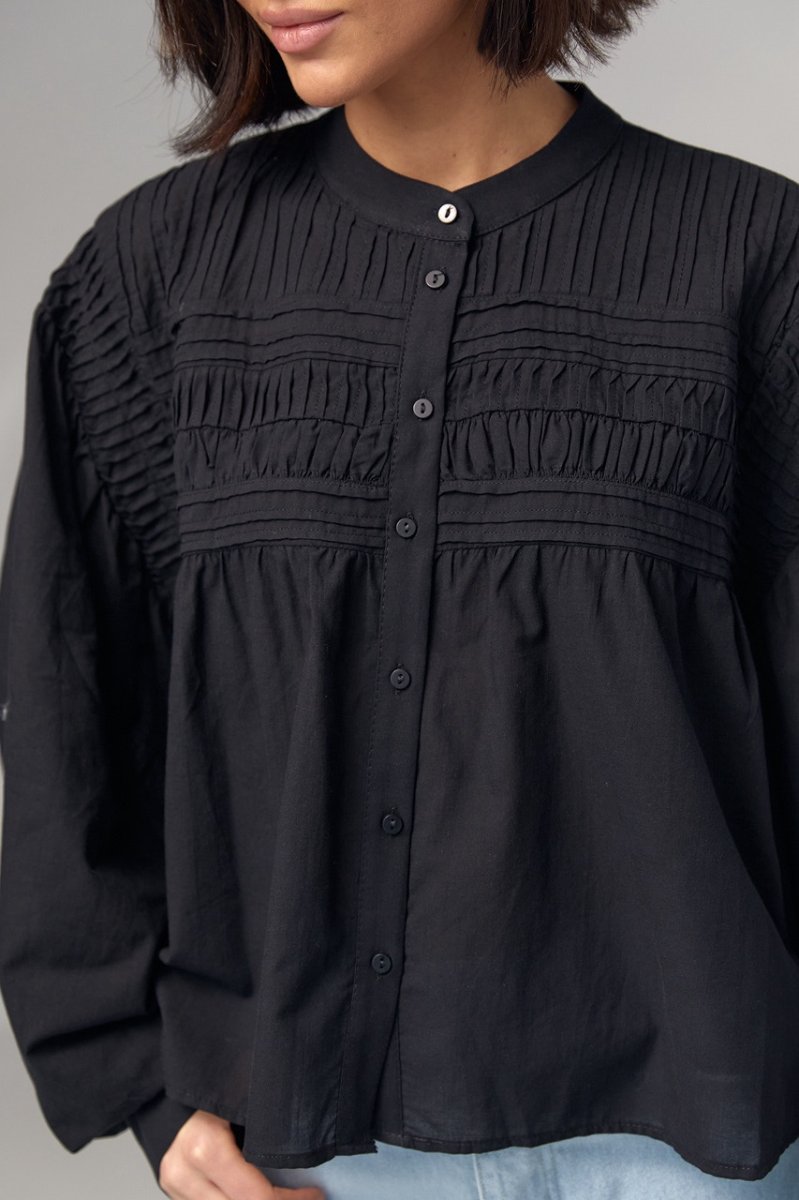 Бавовняна блузка на ґудзиках розширеного фасону - 6844 чорна