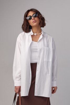 Жіноча сорочка в стилі oversize з розрізами - 6993 біла