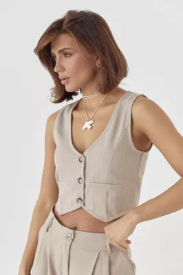 Женский жилет в полоску на пуговицах 8783 кофейный