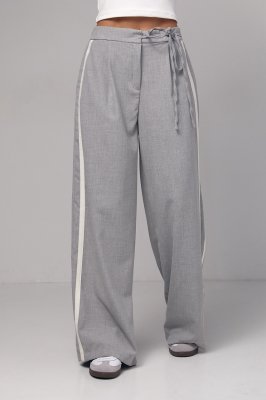 Женские брюки с лампасами на завязке - 8905 светло-серый