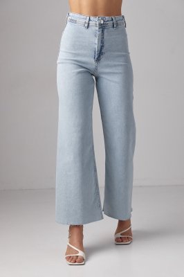 Жіночі джинси Straight з необробленим низом - 90104 блакитний