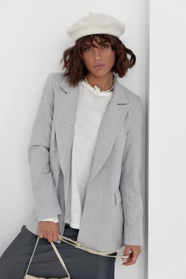 Класичний жіночий піджак без застібки - 9301 світло-сірий