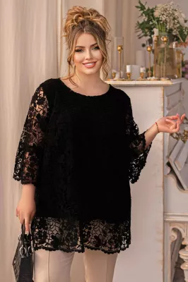 Туніка з гіпюру Флай чорна