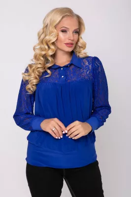 Блузон-поло з гіпюром Анна електрик