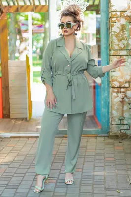 Брючный костюм Мая оливковый