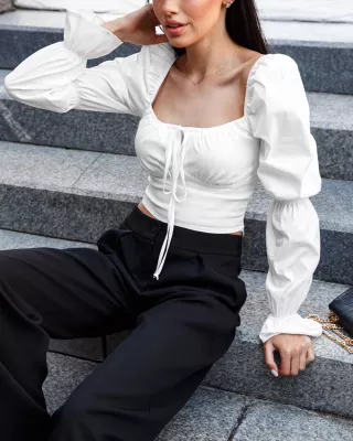 Блуза-топ із попліну молочна 21306