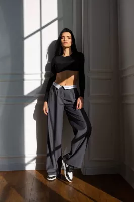 Широкие брюки с защипами в поясе на корсажной ленте 4287