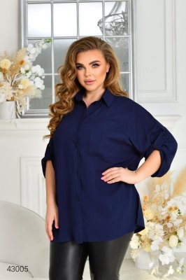 Жіноча сорочка великих розмірів 43005 темно-синій