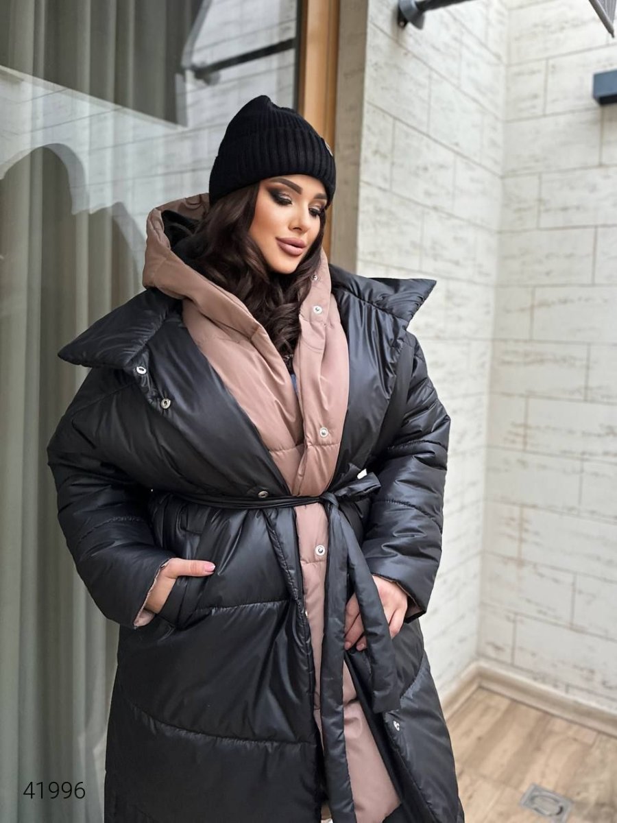 Подвійне жіноче стьобане пальто 41996 чорний