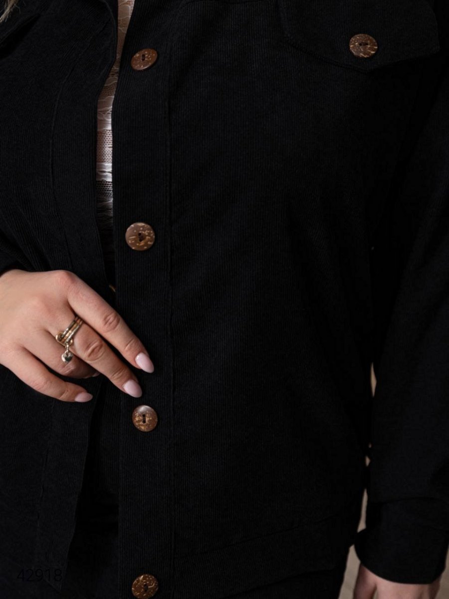 Жіночий вельветовий костюм зі спідницею 42918 чорний