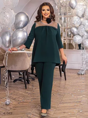 Женский костюм с брюками 41943 зеленый